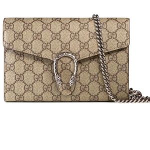 Gucci Dionysus Chain Wallet GG Coated Canvas Small Beige